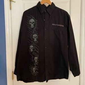 Harley Davidson Men Black Skull Long Sleeve Sz M